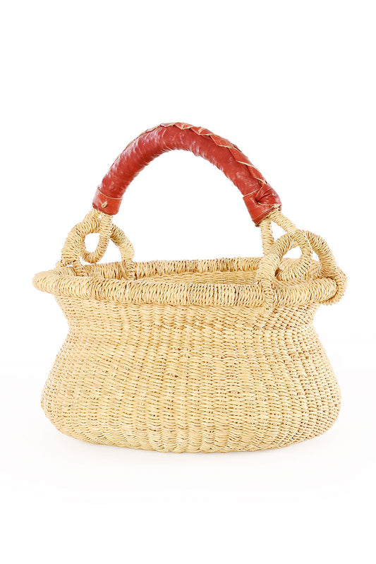Petite Natural Swing Basket with Brown Leather Handle
