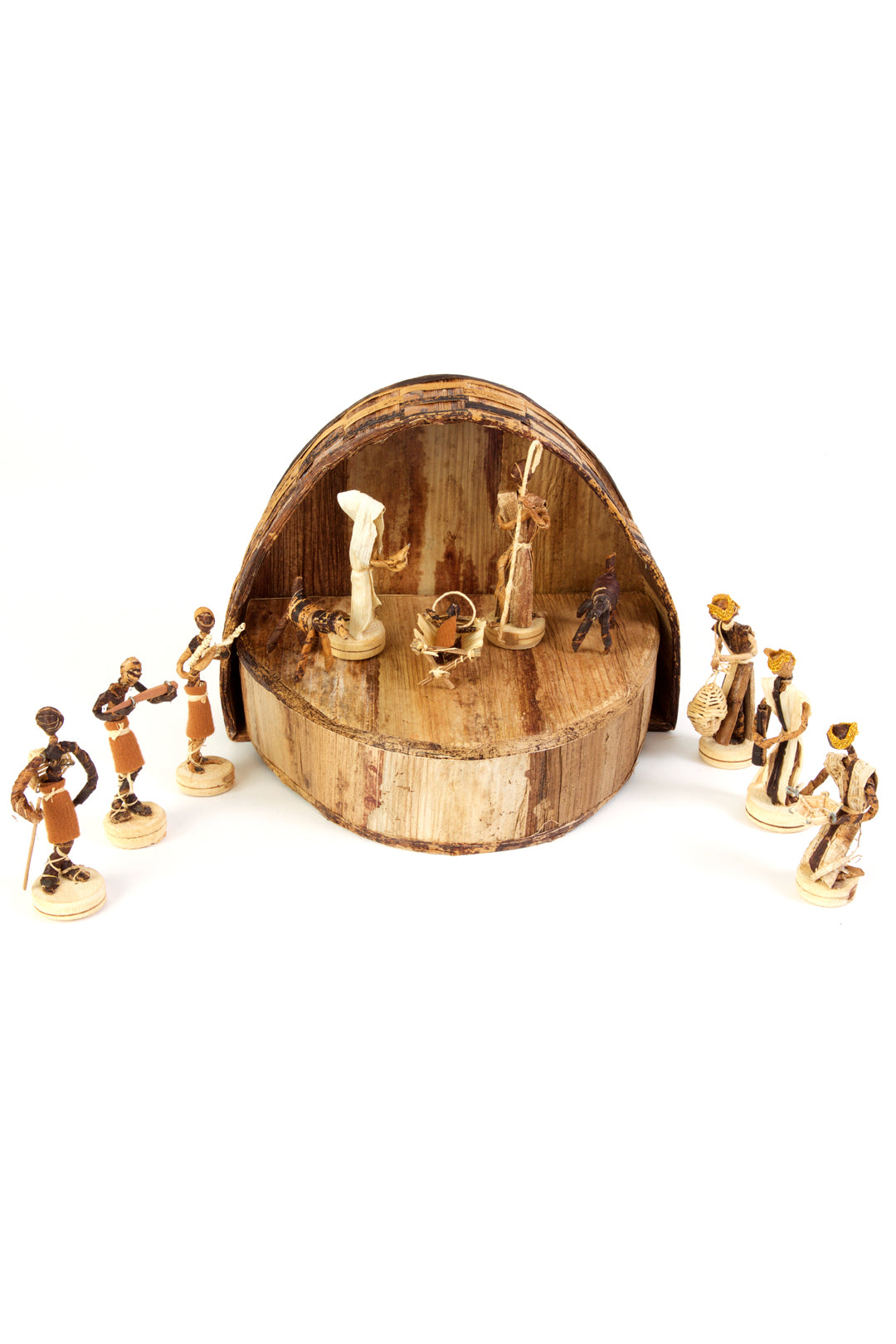 Banana Fiber Nativity Scene in Rounded Box