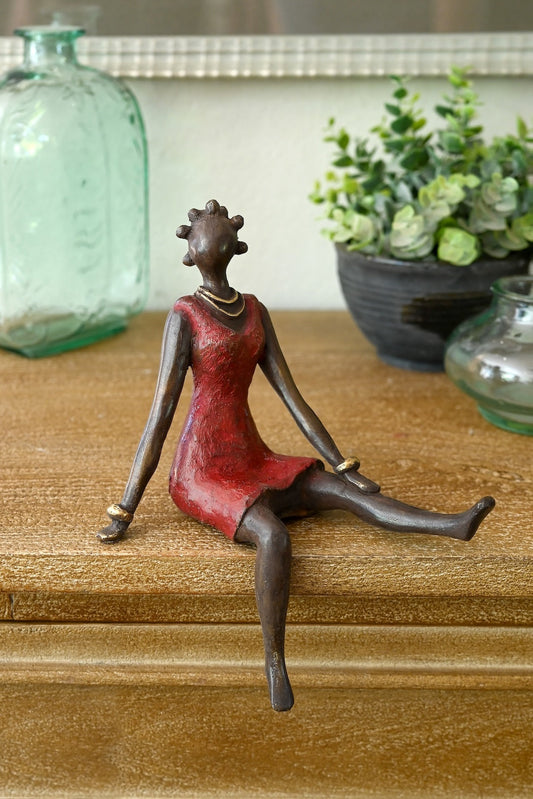 La Femme en Rouge Burkina Bronze Sculpture