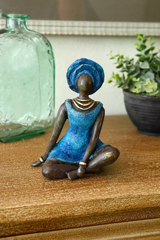 La Femme en Bleu Burkina Bronze Sculpture