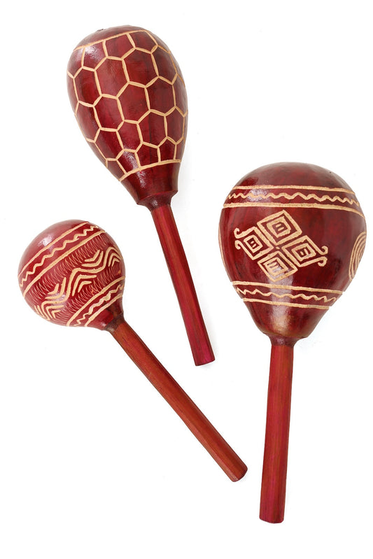 Red Hand Carved Gourd Maraca Shaker from Kenya - Assorted