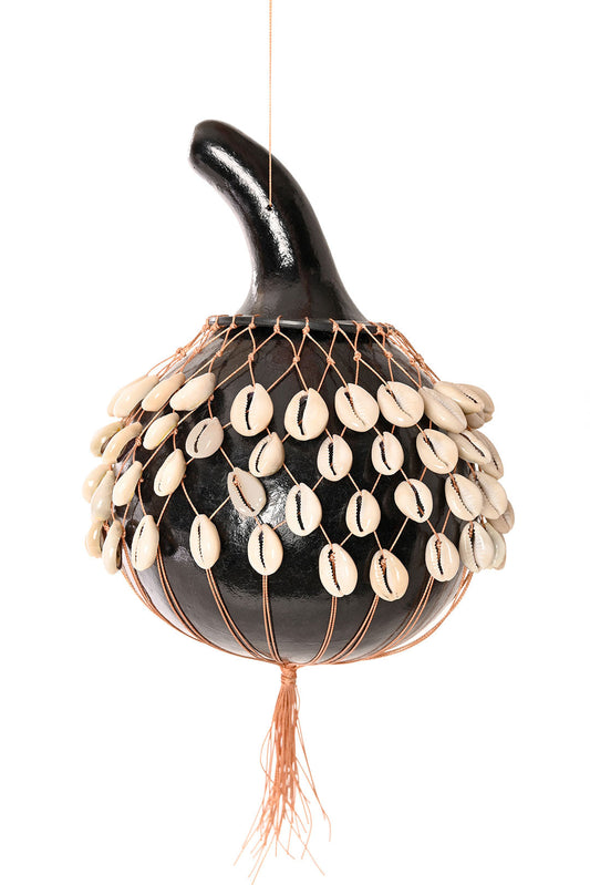 Medium Black Calabash Gourd and Cowrie Shell Shekere