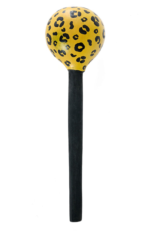 Yellow Cheetah Print Calabash Gourd Maraca Shaker