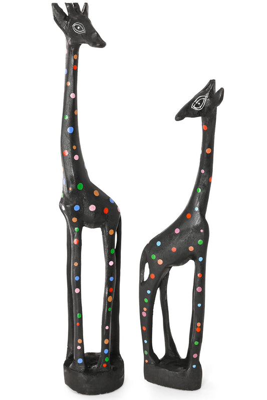 Small Black Jacaranda Giraffe with Rainbow Polka Dots