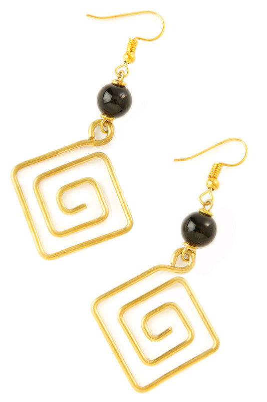 Kenyan Brass Kipeo Earrings with Glass Focal Bead