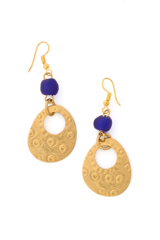 Small Brass Earrings with Blue Glass Bead