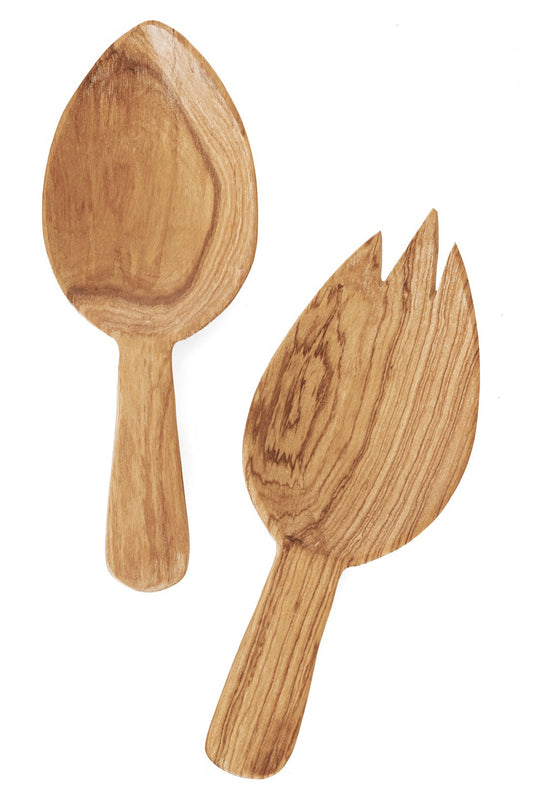 All Natural Spork & Spoon Wild Olive Wood Salad Servers
