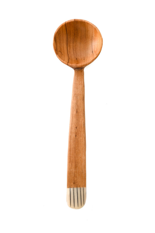 Wild Olive Wood Ladle with Etched Bone