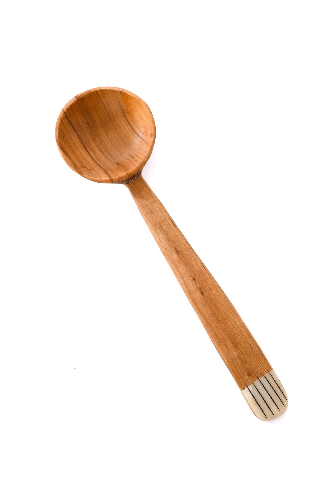 Wild Olive Wood Ladle with Etched Bone