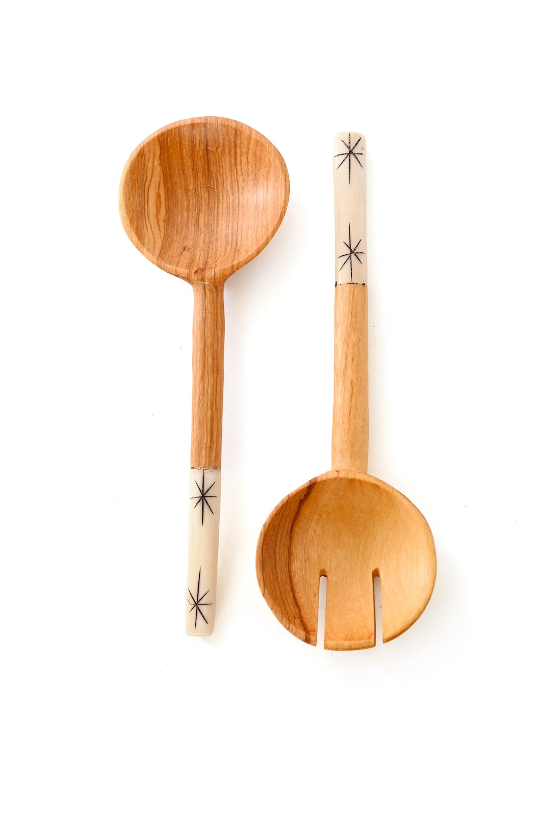 Kenyan Olive Wood Petite Etched Salad Servers