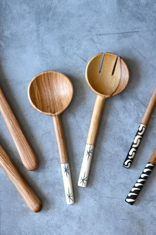 Kenyan Olive Wood Petite Etched Salad Servers
