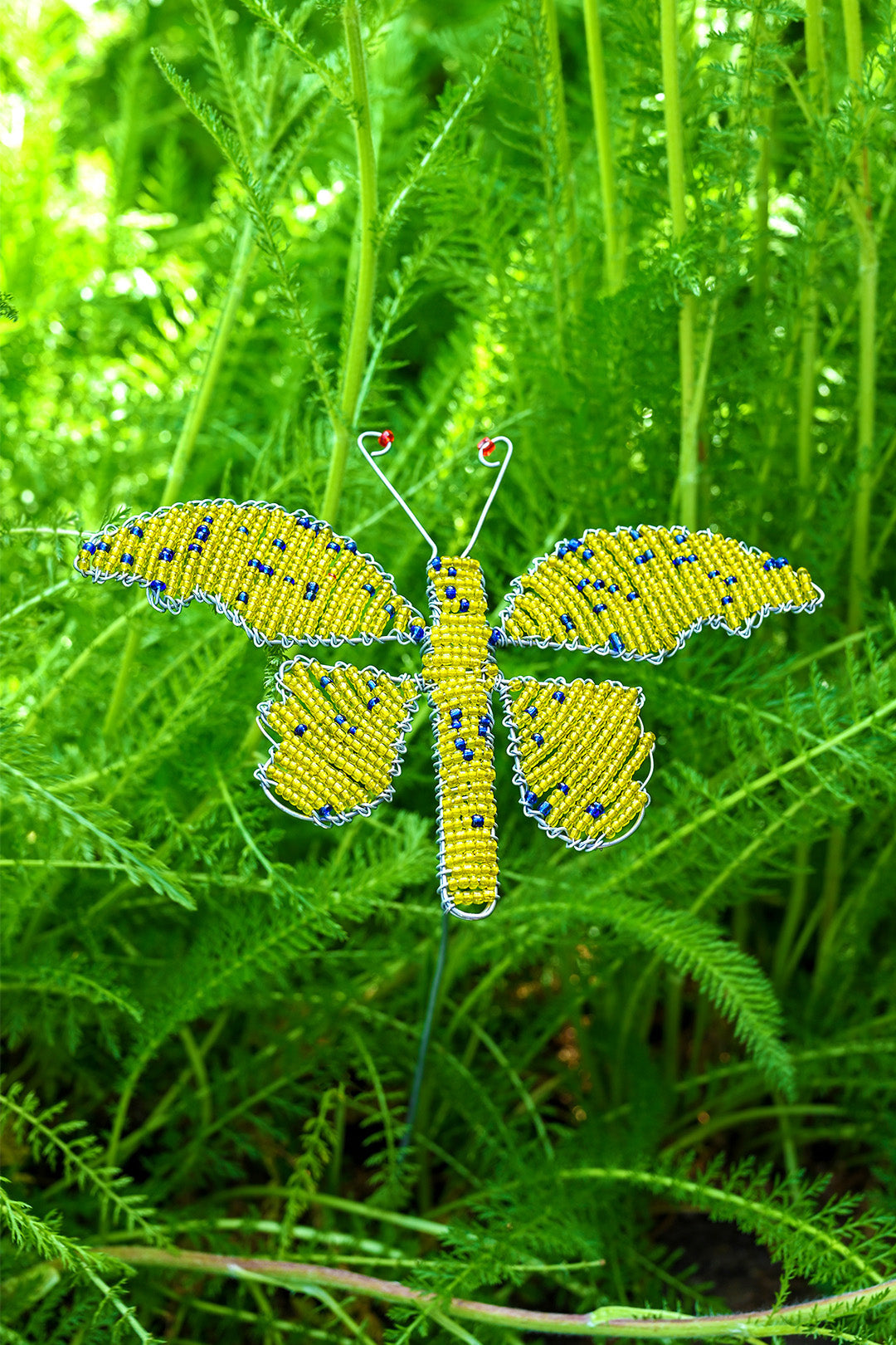 Beaded Butterfly Garden Stake - Yellow