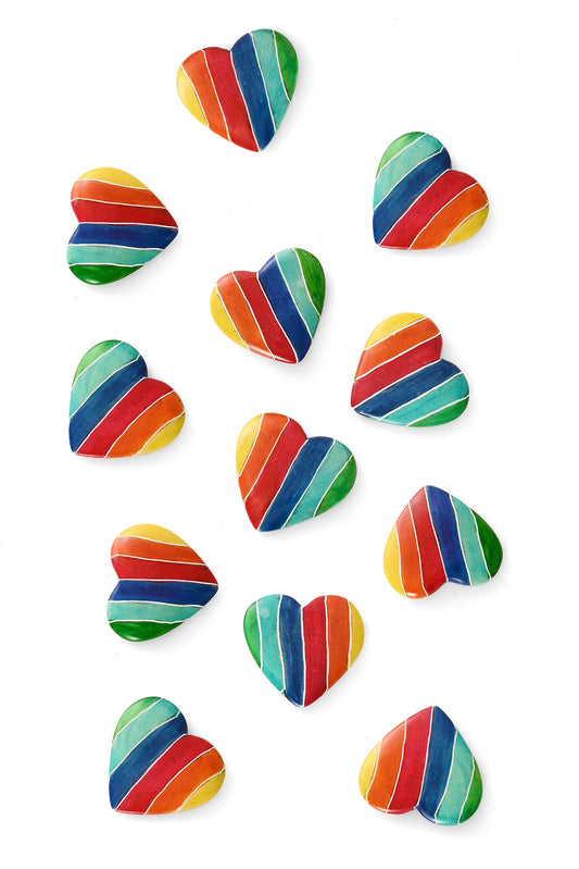 Dozen Flat Smooth Rainbow Hearts