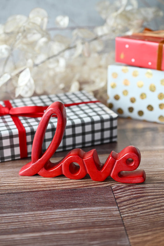 Red Soapstone Scripted Love Sculpture