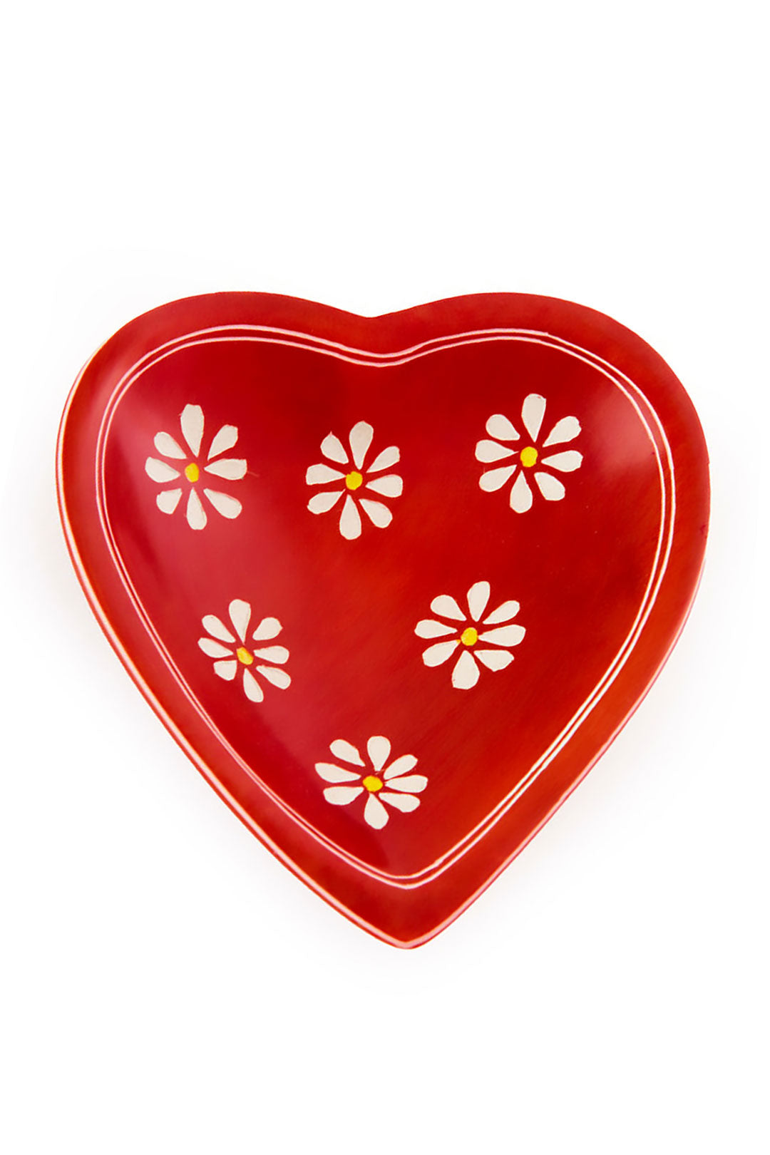Red Daisy Print Heart-Shaped Soapstone Dish