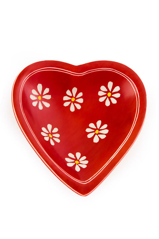 Red Daisy Print Heart-Shaped Soapstone Dish