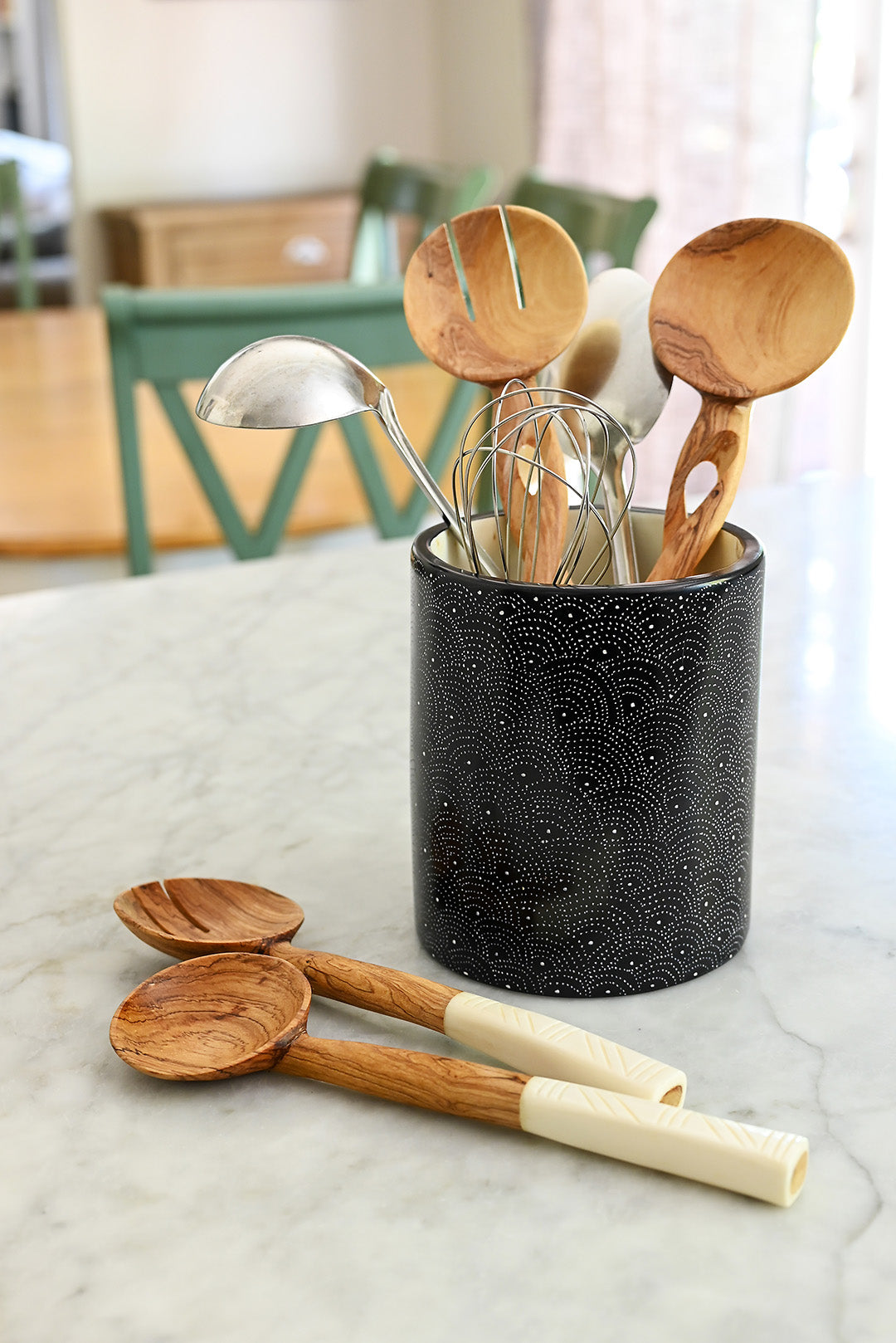 Black Deco Dot Soapstone Canister