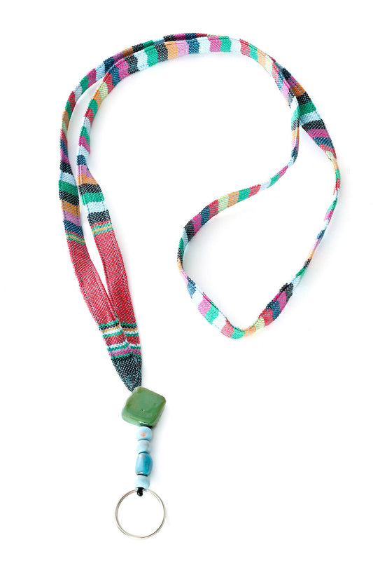 Assorted Colorful Kikoy & Ceramic Bead Key Lanyard