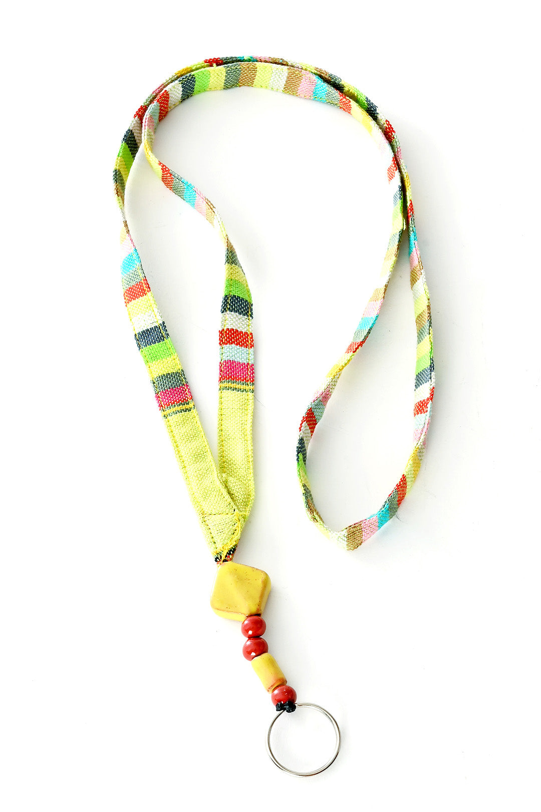 Assorted Colorful Kikoy & Ceramic Bead Key Lanyard