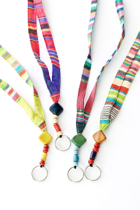 Assorted Colorful Kikoy & Ceramic Bead Key Lanyard