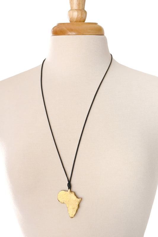 Hammered Brass Africa Pendant Necklace - Adjustable