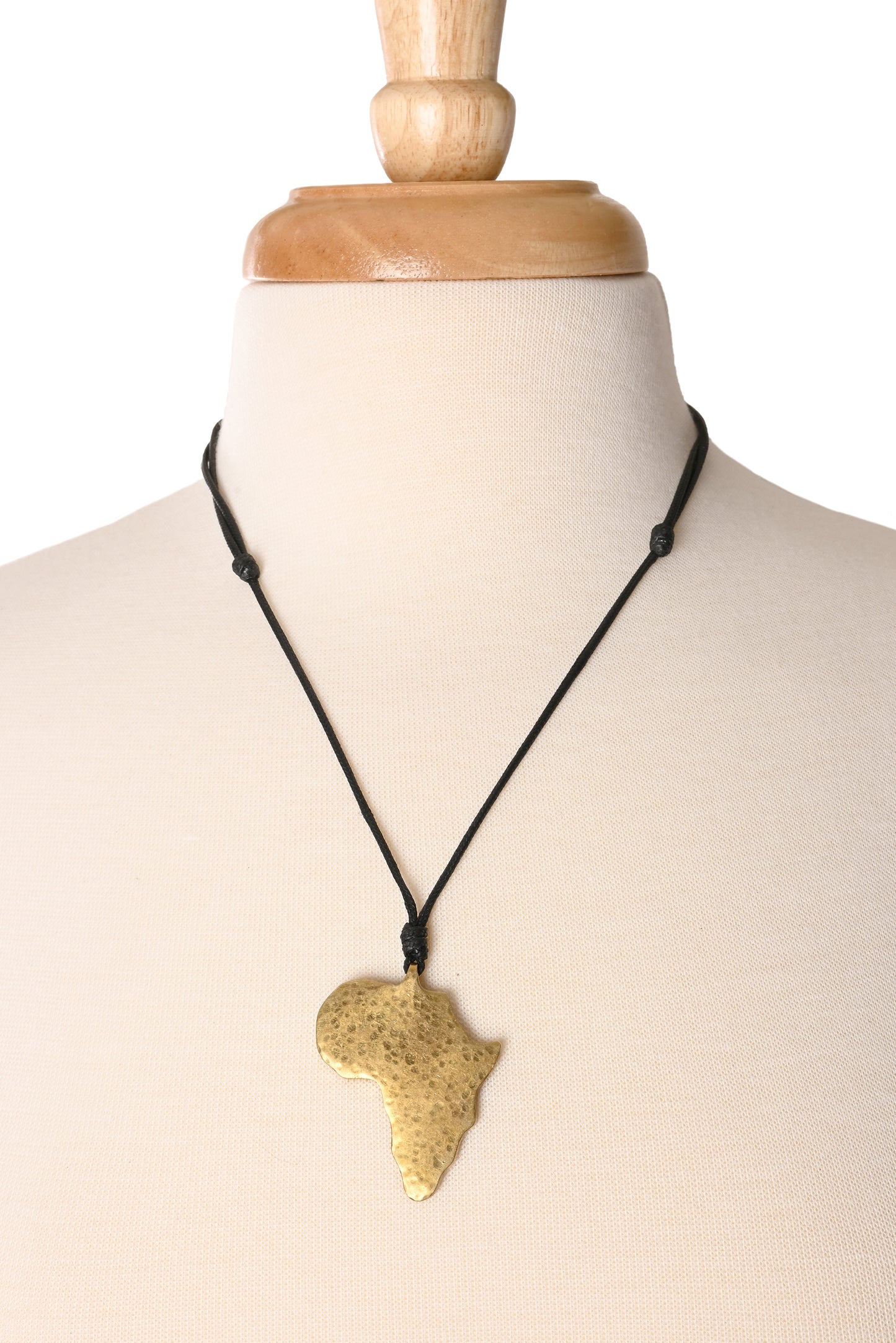 Hammered Brass Africa Pendant Necklace - Adjustable