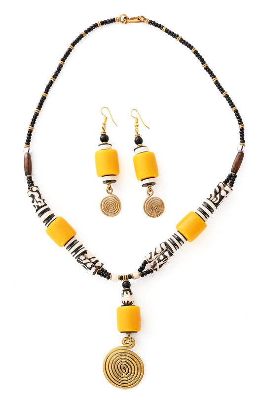 Retro Spin Yellow Trade Bead Earrings