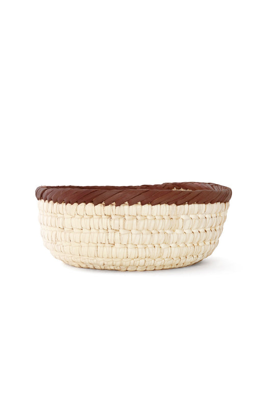 Turkana Doum Palm Tabletop Basket with Brown Rim