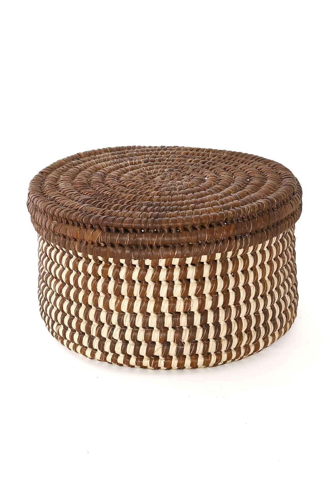 Turkana Brown and Natural Lidded Sewing Basket