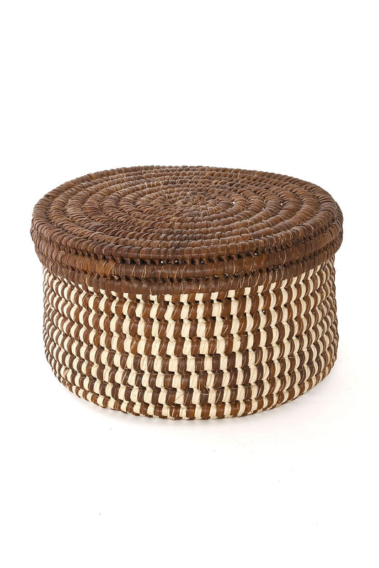 Turkana Brown and Natural Lidded Sewing Basket