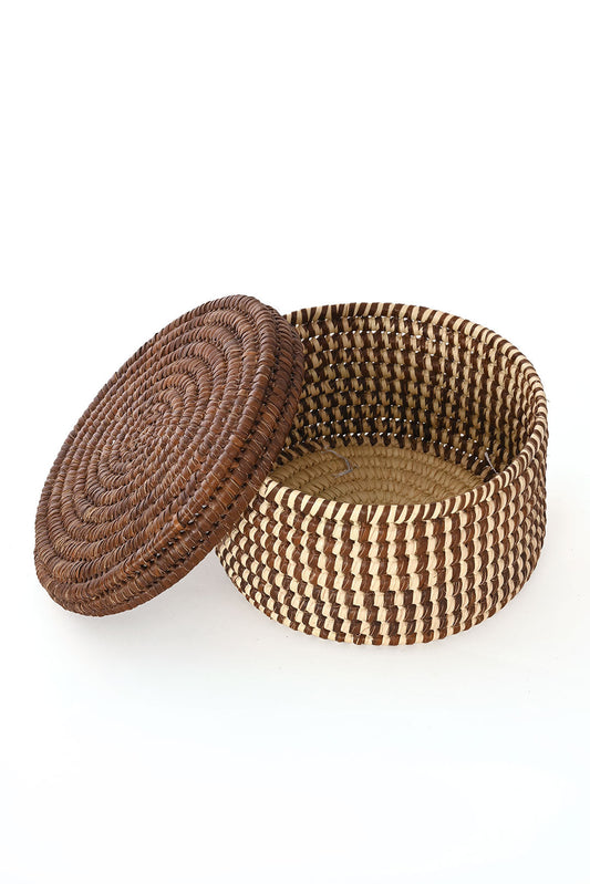 Turkana Brown and Natural Lidded Sewing Basket