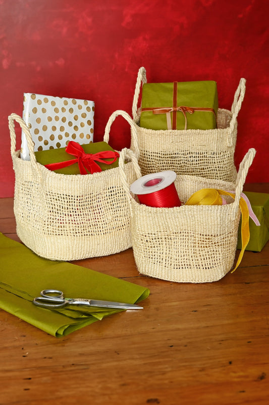 Natural Cream Lace Weave Square Sisal Baskets