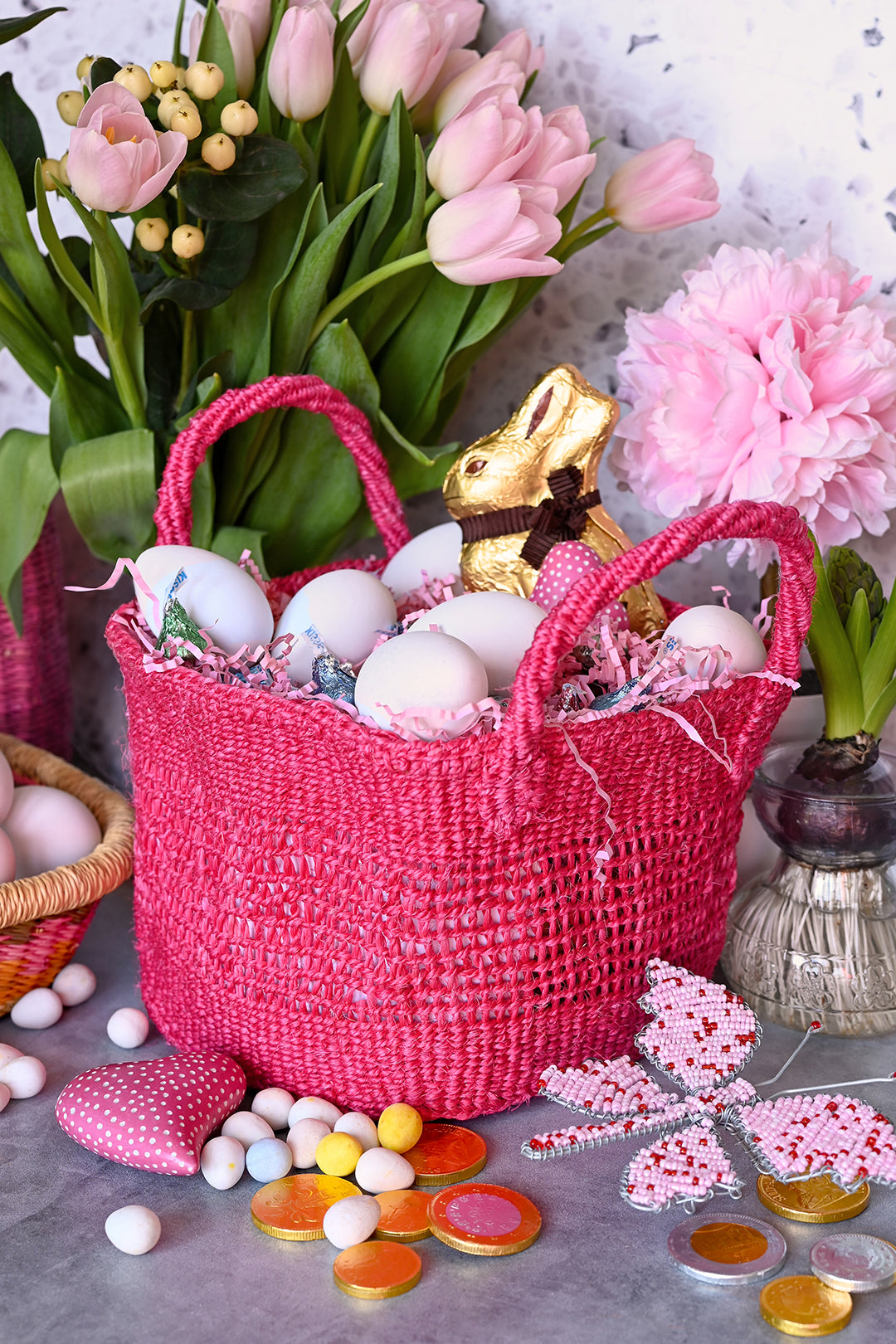 Pink Lace Weave Square Sisal Baskets