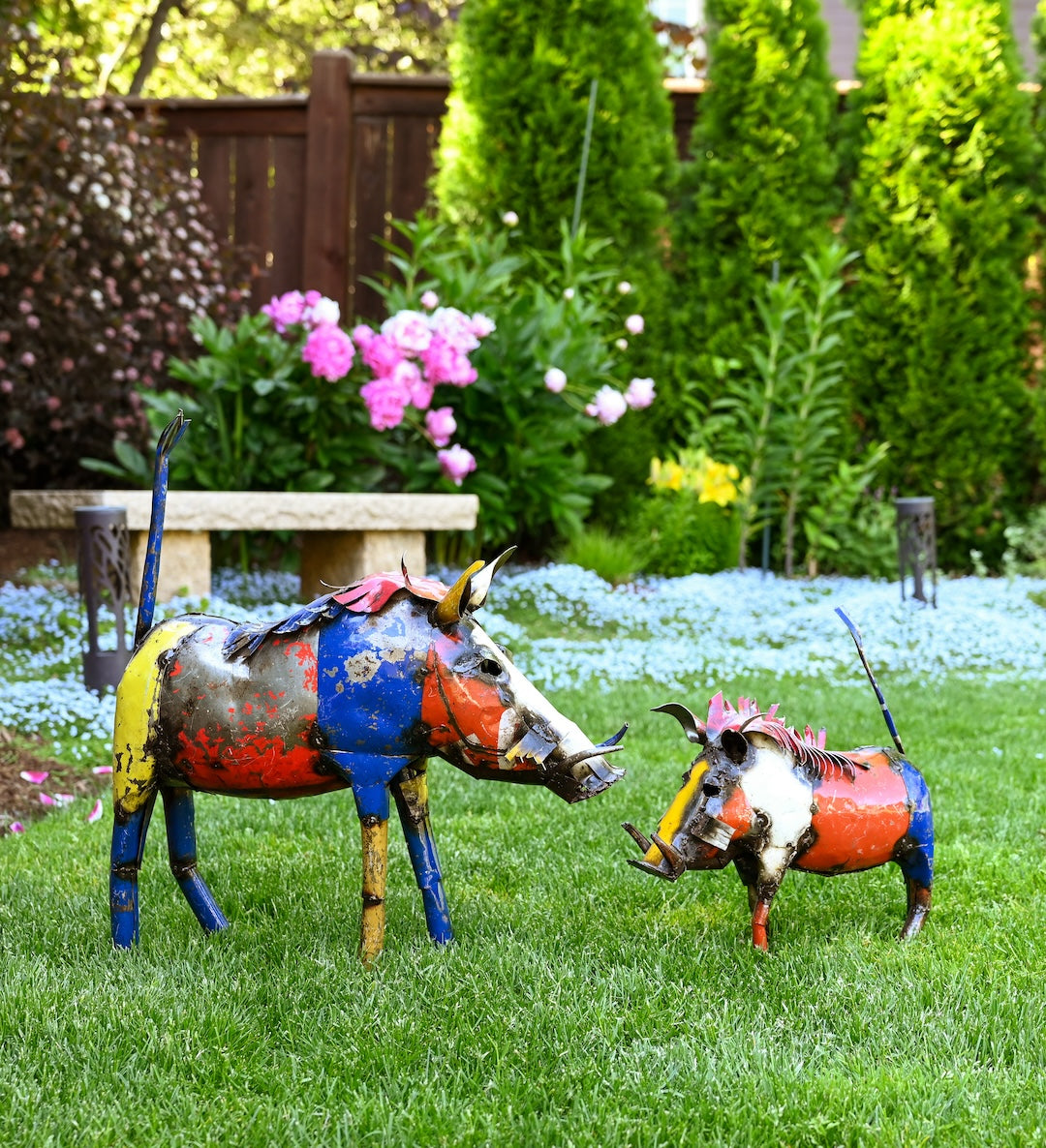 Colorful Recycled Oil Drum Warthog Sculptures