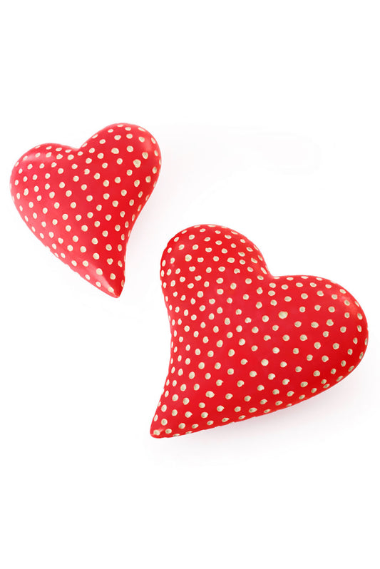 Set of Two Chubby Off-Beat Red Soapstone Hearts