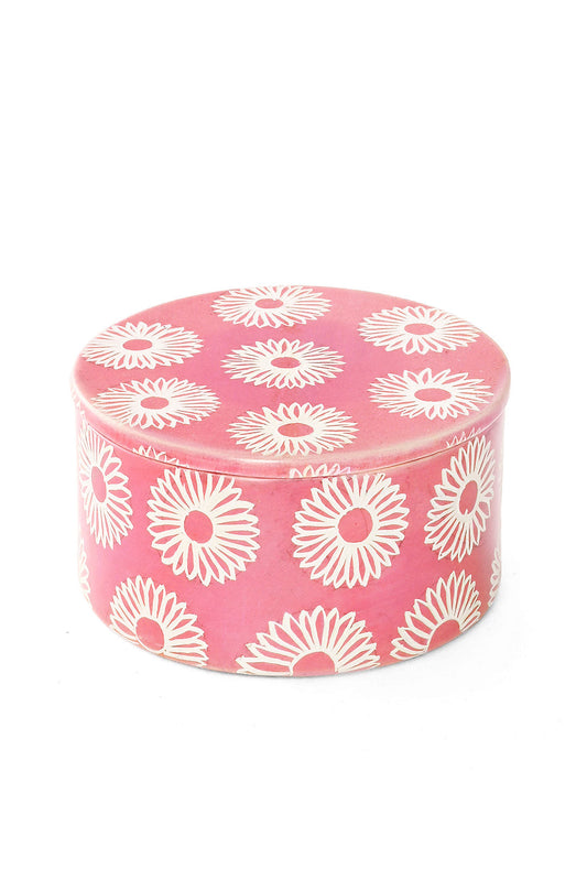 Large Pink Blossom Soapstone Storage Box