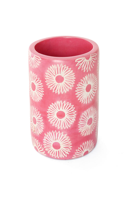 Pink Blossom Soapstone Pencil Cup or Vase