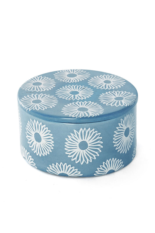 Large Blue Blossom Soapstone Storage Box