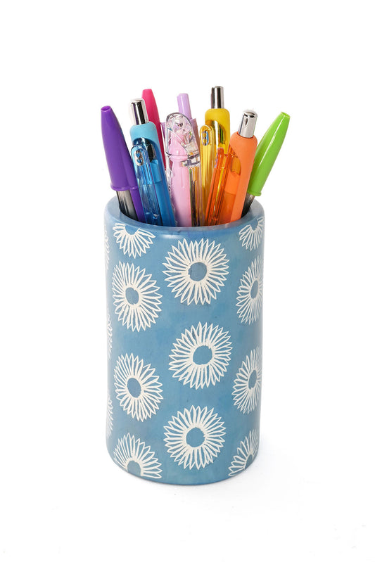 Blue Blossom Soapstone Pencil Cup or Vase