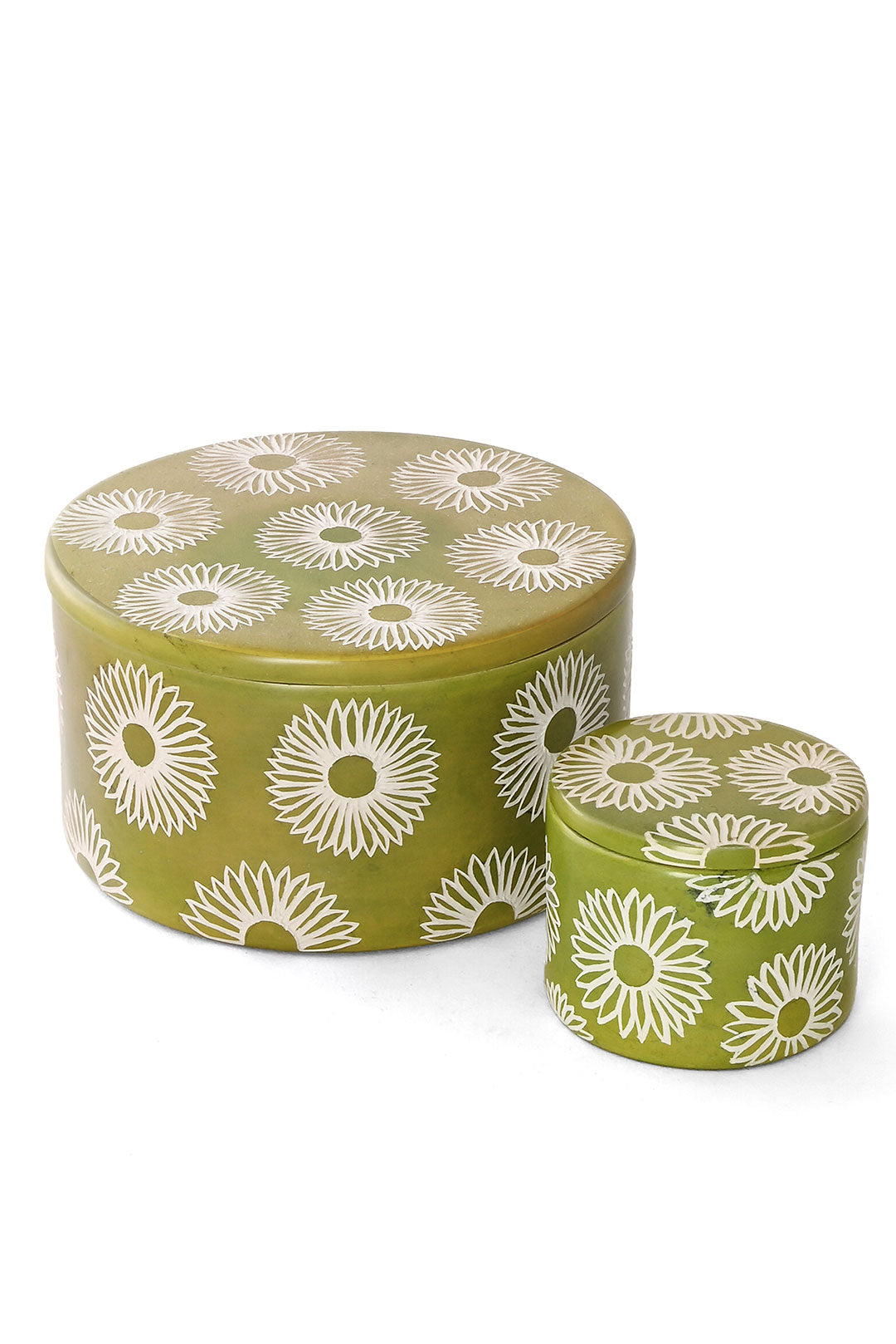 Large Green Blossom Soapstone Storage Box
