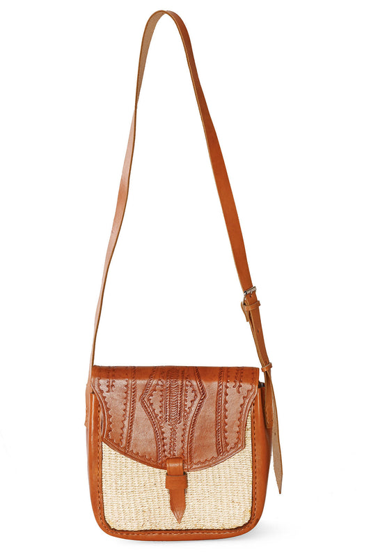 Natural Sisal and Leather Crossbody Bag with Adjustable Strap