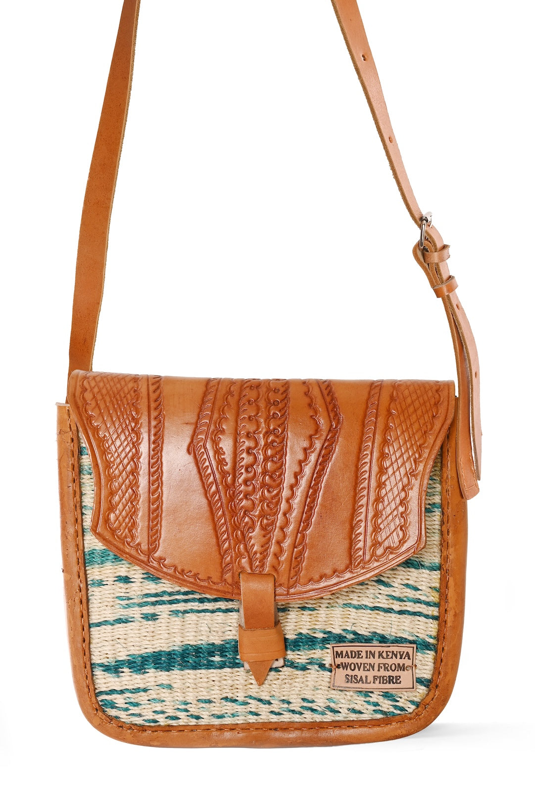 Variegated Sisal and Leather Crossbody Bag with Adjustable Strap
