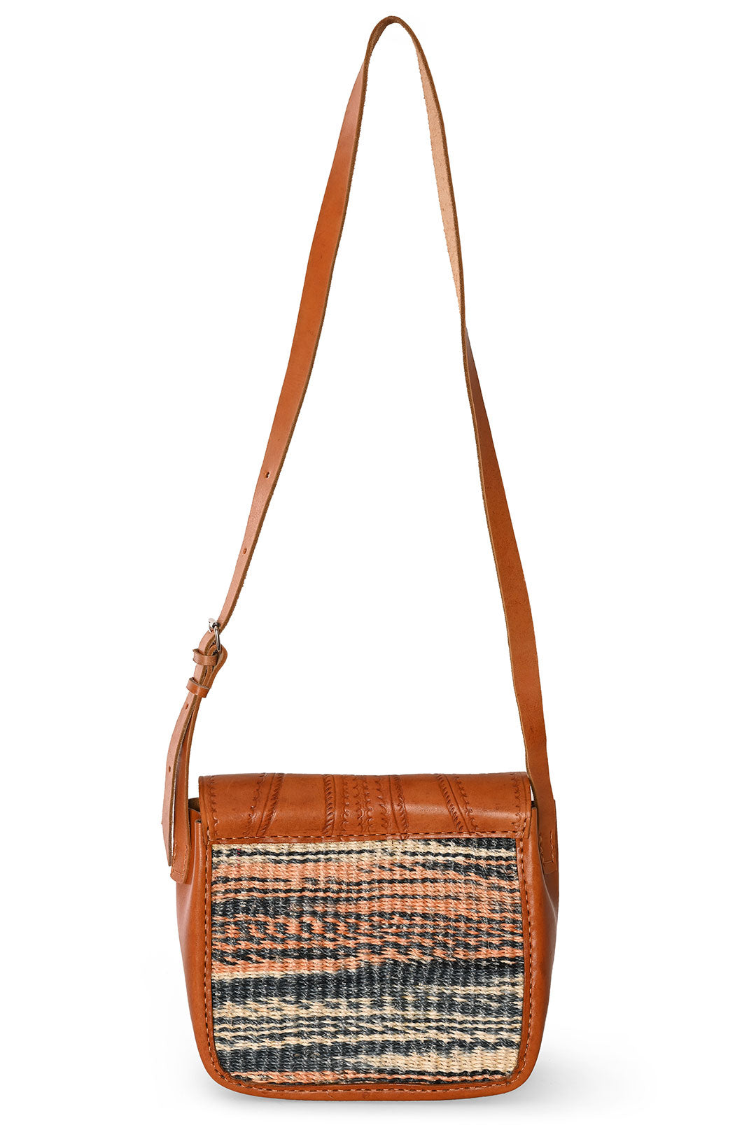 Variegated Sisal and Leather Crossbody Bag with Adjustable Strap