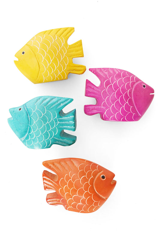 Set of Four Colorful Soapstone Saltwater Fish