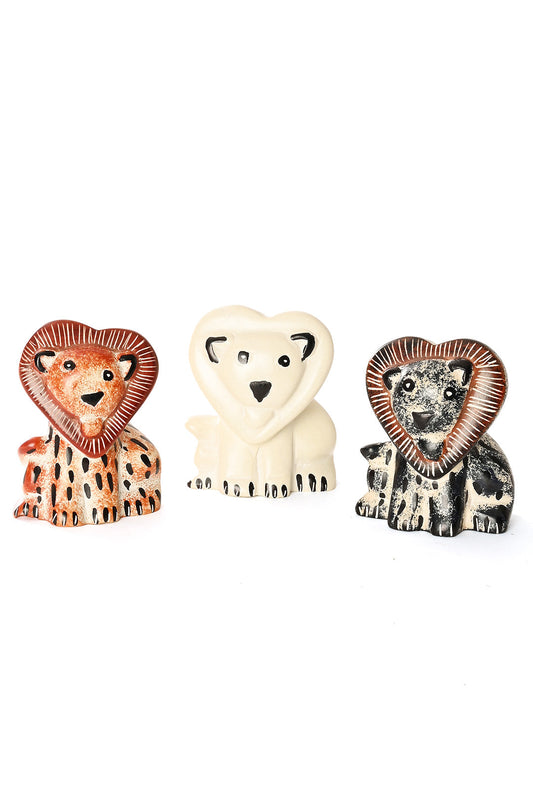 Set of Three Small Soapstone Sweetheart Lions