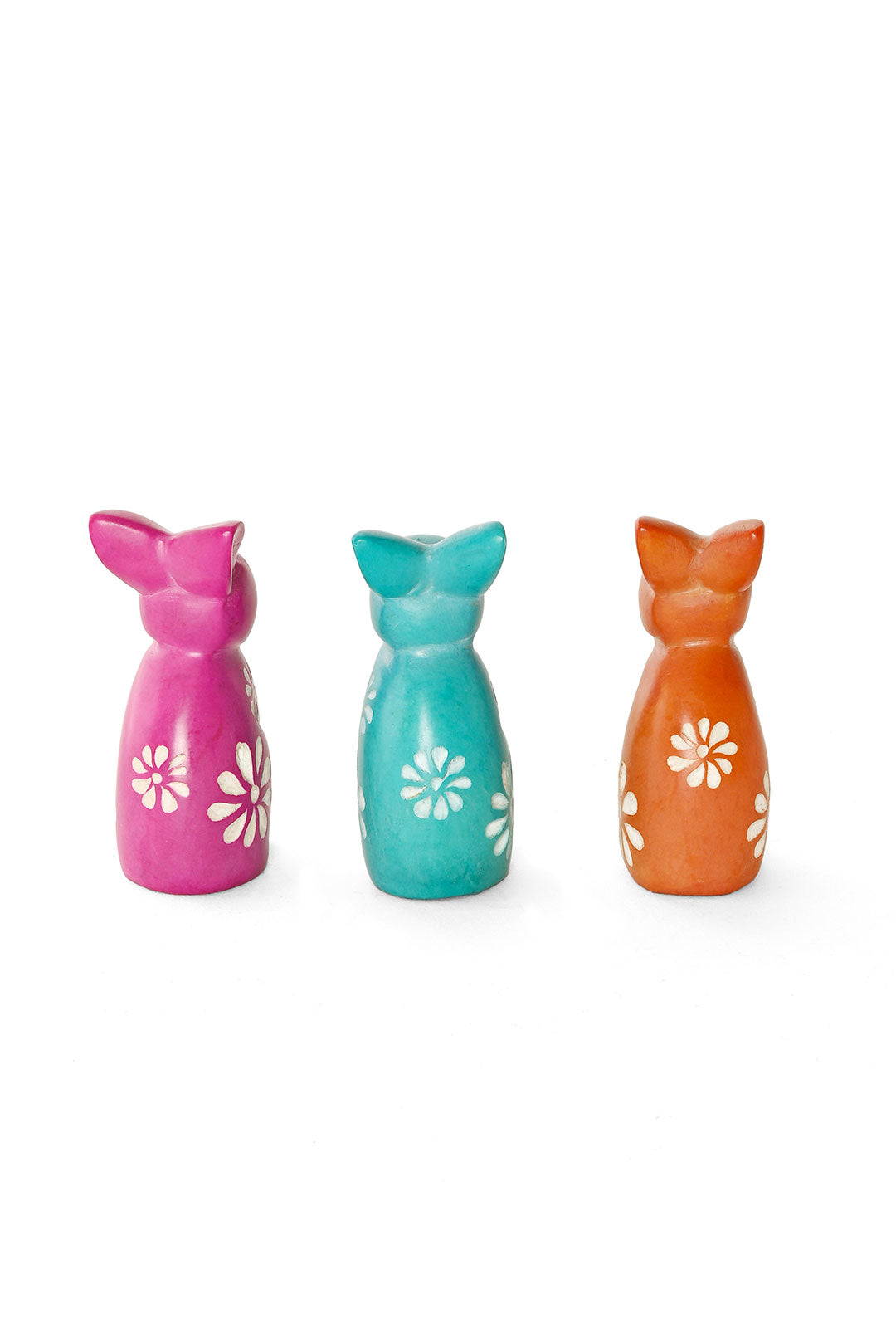 Set of Three Colorful Floral Soapstone Bunny Rabbits