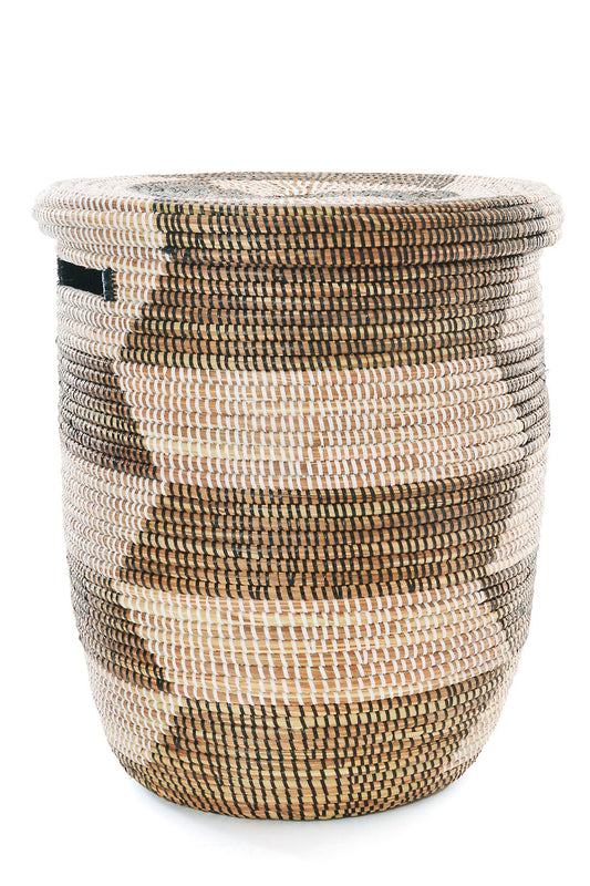 Black & White Herringbone Flat Lid Hamper Basket