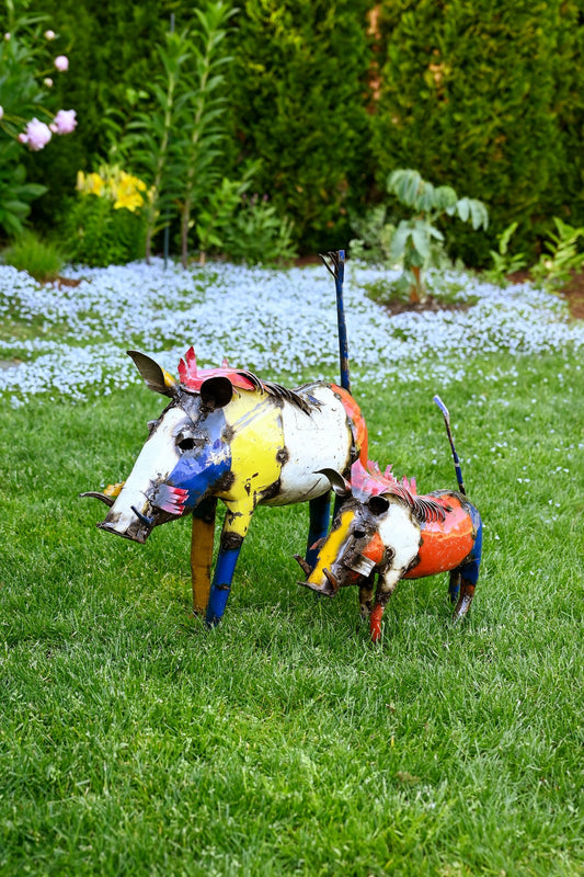 Colorful Recycled Oil Drum Warthog Sculptures