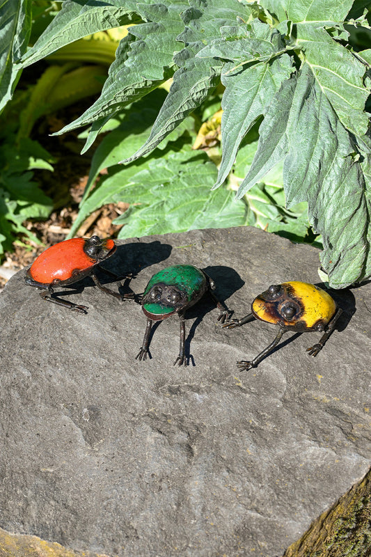 Yellow Recycled Metal Frog Sculpture
