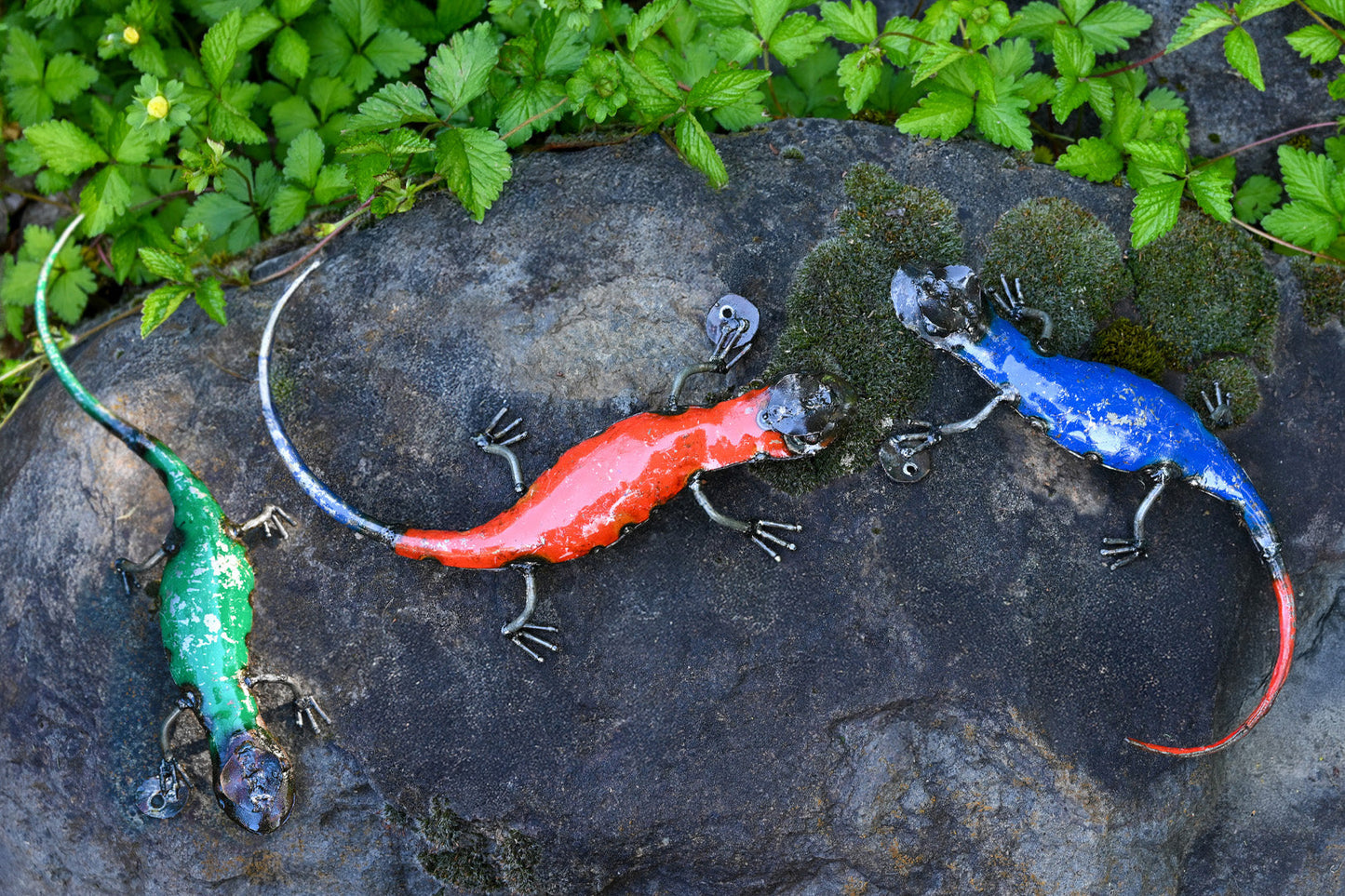 Blue Recycled Metal Salamander Sculpture